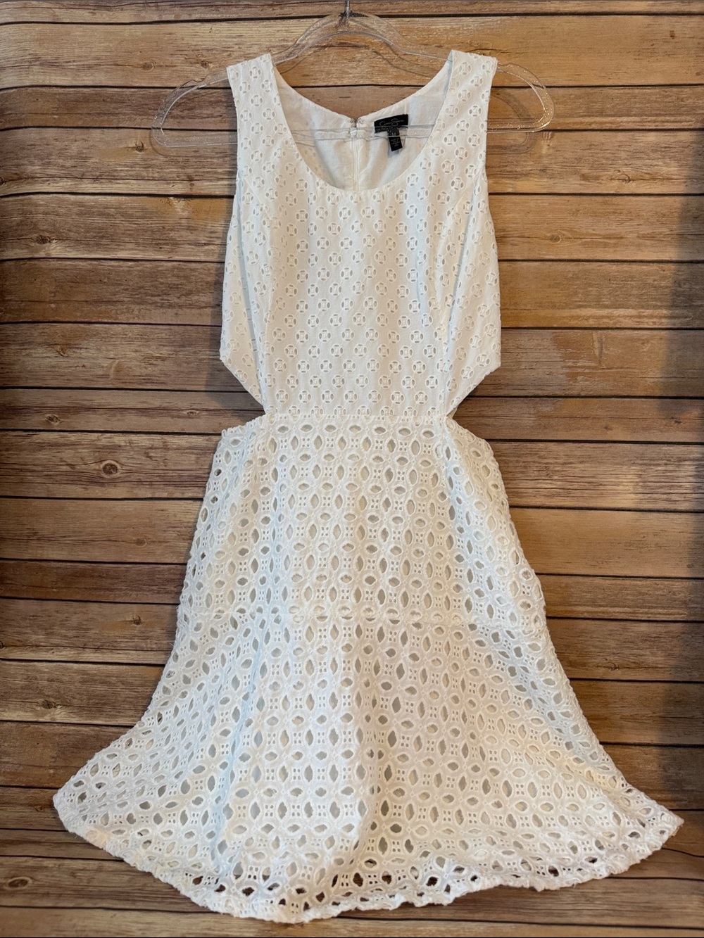 Vintage Jessica Simpson Sleeveless White Eyelet Lace Cut Out Dress